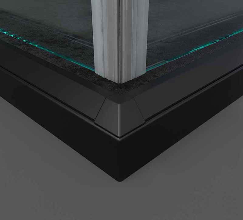 Mampara de ducha cuadrada BASIC apertura angular 2 fijos-2 puertas correderas. Sin perfil inferior. Con tratamiento anti-cal.Acabado NEGRO MATE - Imagen 3