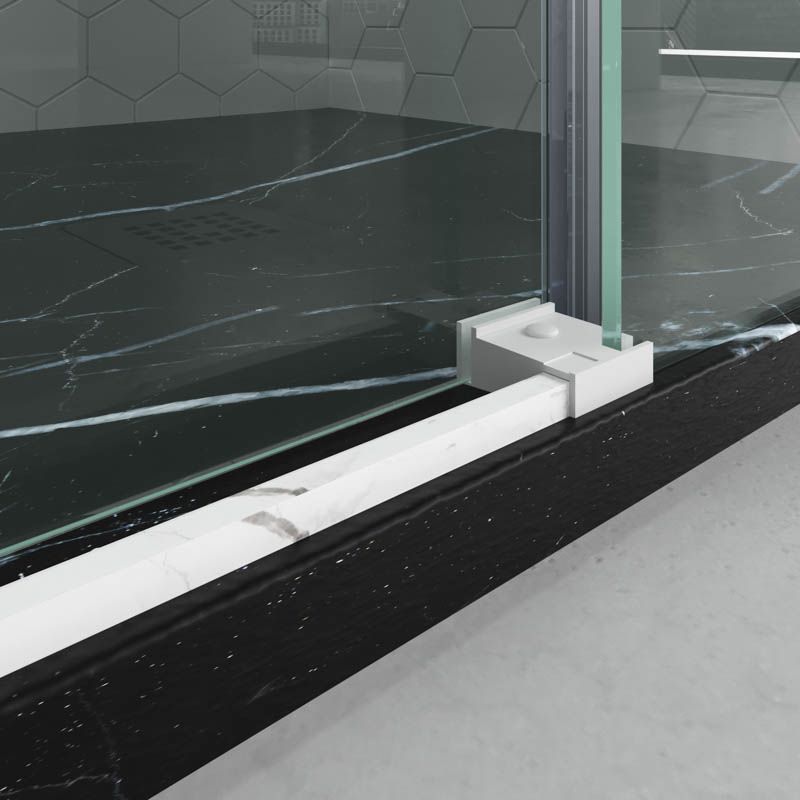 Mampara de ducha rectangular FLARE apertura angular 2 fijos-2 puertas correderas. Sin perfil inferior. Acabado efecto mármol. CALACATTA - Imagen 7