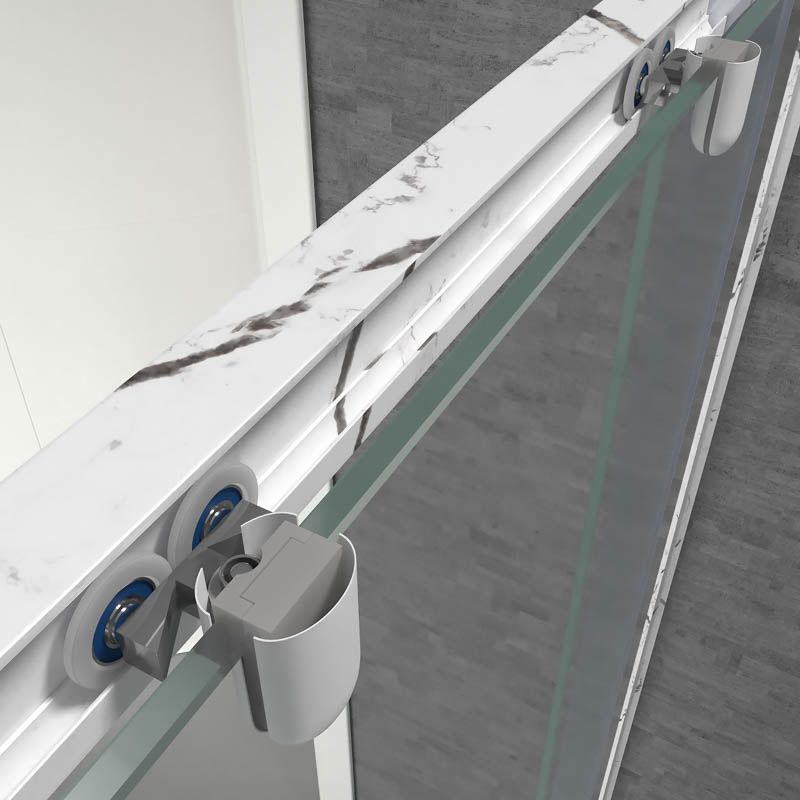 Mampara de ducha rectangular FLARE apertura angular 2 fijos-2 puertas correderas. Sin perfil inferior. Acabado efecto mármol. CALACATTA - Imagen 5