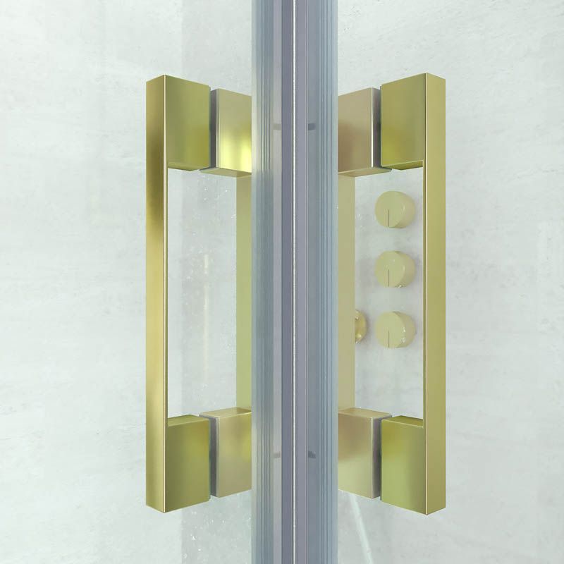 Mampara de ducha rectangular FLARE apertura angular 2 fijos-2 puertas correderas. Sin perfil inferior. Acabado ORO - Imagen 7