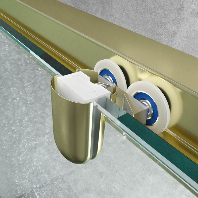 Mampara de ducha rectangular FLARE apertura angular 2 fijos-2 puertas correderas. Sin perfil inferior. Acabado ORO - Imagen 6