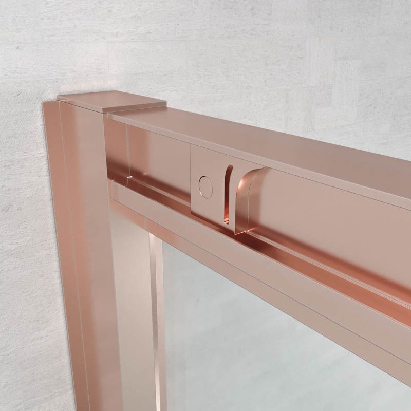 Mampara de ducha rectangular FLARE apertura angular 2 fijos-2 puertas correderas. Sin perfil inferior. Con tratamiento anti-cal. Acabado ORO ROSA - Imagen 6