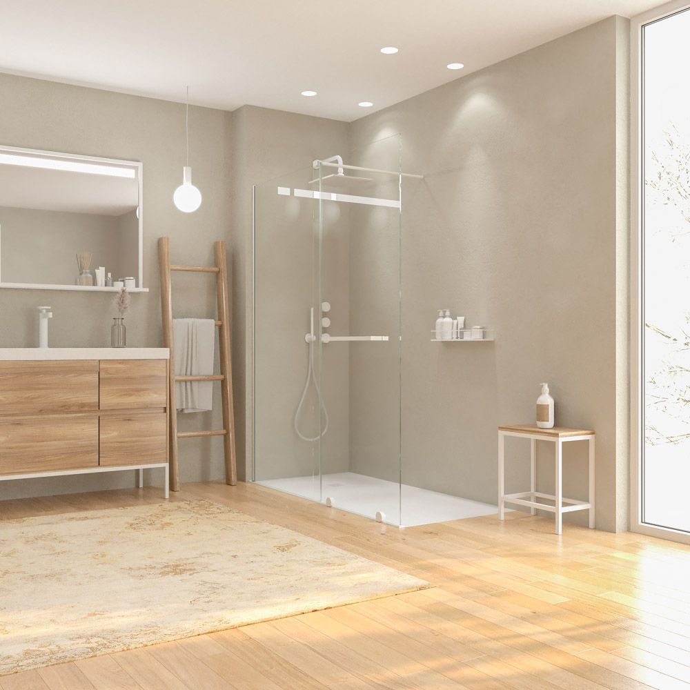 Mampara de ducha VERONA frontal abierta 1 fijo- 1 puerta corredera acabado BLANCO MATE - Imagen 7