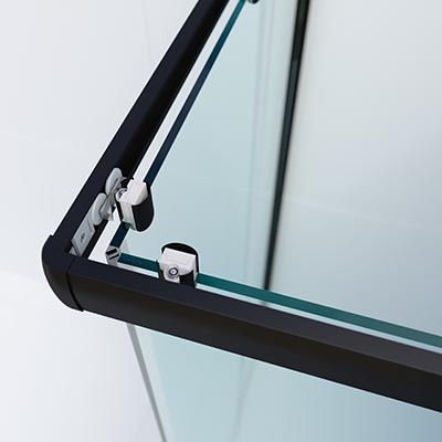 Mampara de ducha cuadrada TEMPO apertura angular 2 fijos-2 puertas correderas. Con tratamiento anti-cal.Acabado NEGRO MATE - Imagen 2