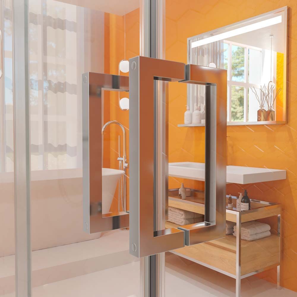 Mampara de ducha TECH HIGH frontal 2 fijos - 2 puertas correderas vidrio 8 mm. ACERO INOXIDABLE fabricada a techo - Imagen 5