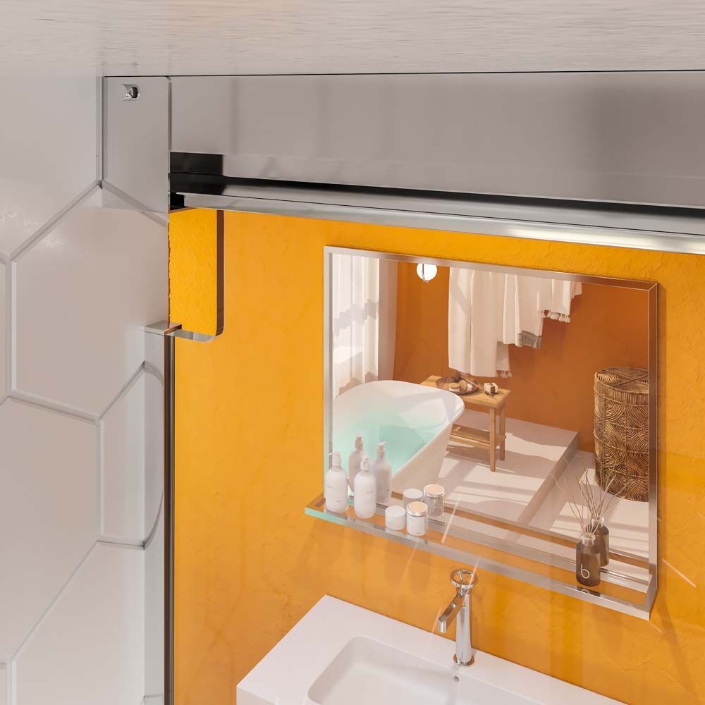 Mampara de ducha TECH HIGH frontal 2 fijos - 2 puertas correderas vidrio 8 mm. ACERO INOXIDABLE fabricada a techo - Imagen 4