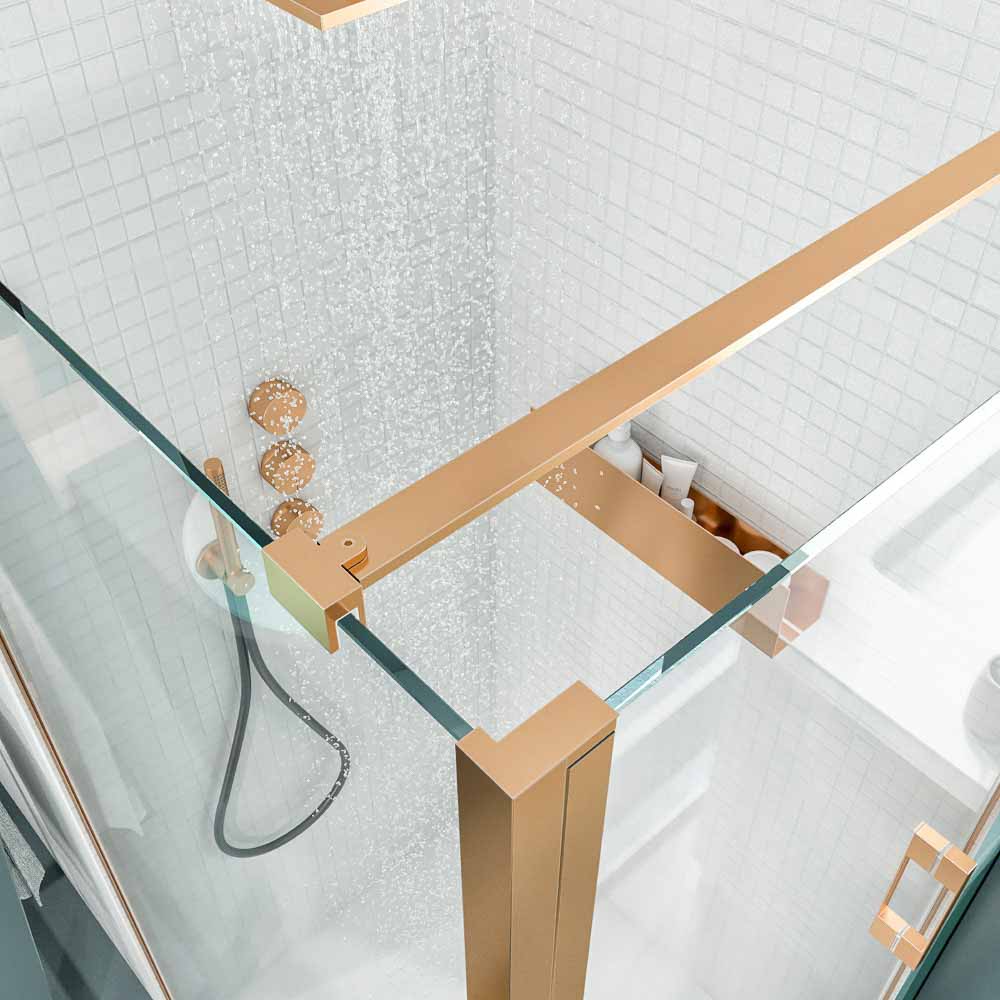 Mampara de ducha cuadrada OPEN 1 fijo - 1 puerta abatible fabricada a medida. COBRE MATE - Imagen 5