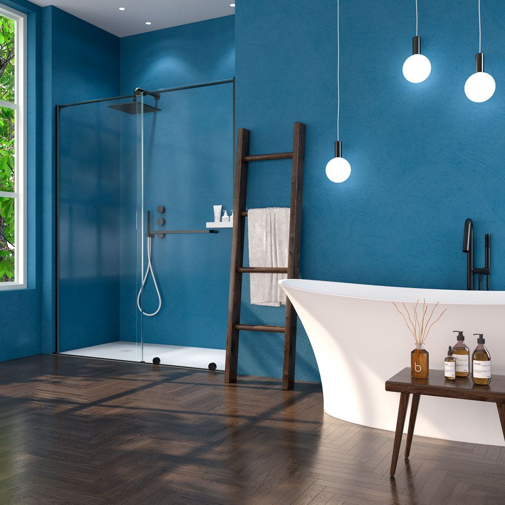 Mampara de ducha VERONA frontal 1 fijo- 1 puerta corredera sin perfil superior .Acabado NEGRO MATE - Imagen 2