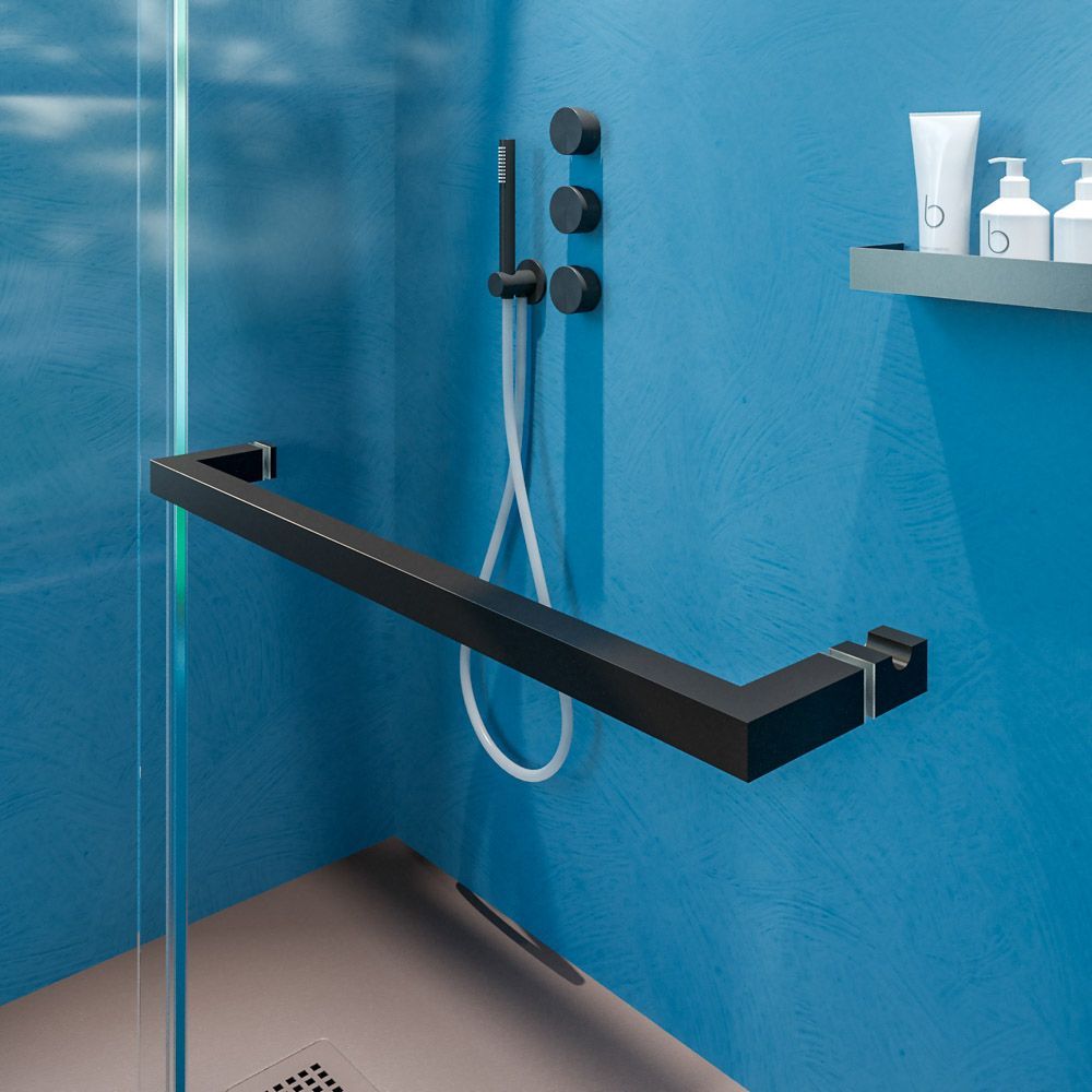 Mampara de ducha VERONA frontal 1 fijo- 1 puerta corredera sin perfil superior .Acabado NEGRO MATE - Imagen 7