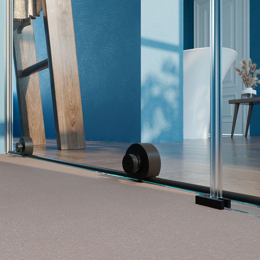 Mampara de ducha VERONA frontal 1 fijo- 1 puerta corredera sin perfil superior .Acabado NEGRO MATE - Imagen 4