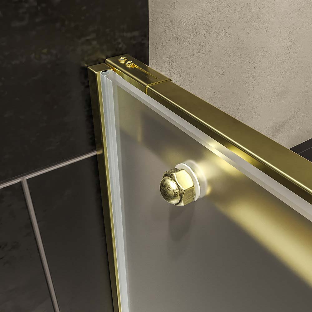 Mampara de ducha AXER frontal 1 fijo - 1 puerta corredera vidrio mate 6 mm. ACERO INOXIDABLE acabado ORO MATE - Imagen 3