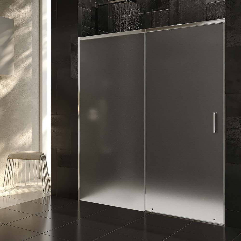 Mampara de ducha AXER frontal 1 fijo - 1 puerta corredera vidrio mate 6 mm. ACERO INOXIDABLE