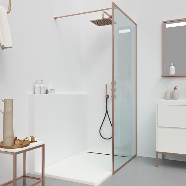 Fijo de ducha a medida mampara LINE con perfileria enmarcada - Vidrio 4 MM con tratamiento anti-cal incluido- Brazo sujección acero inox. - Imagen 2