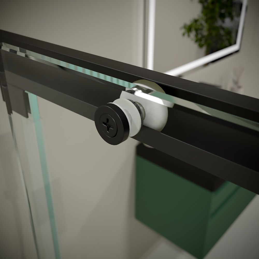 Mampara de ducha PETRA frontal 1 fijo - 1 puerta corredera vidrio 6 mm . Acero inoxidable NEGRO MATE - Imagen 6