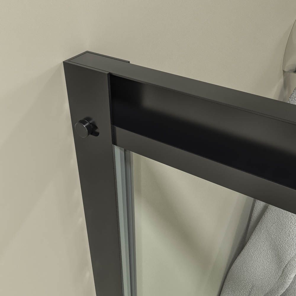 Mampara de ducha PETRA frontal 1 fijo - 1 puerta corredera vidrio 6 mm . Acero inoxidable NEGRO MATE - Imagen 4