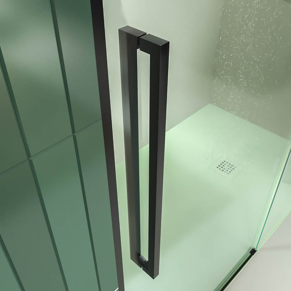 Mampara de ducha PETRA frontal 1 fijo - 1 puerta corredera vidrio 6 mm . Acero inoxidable NEGRO MATE - Imagen 3