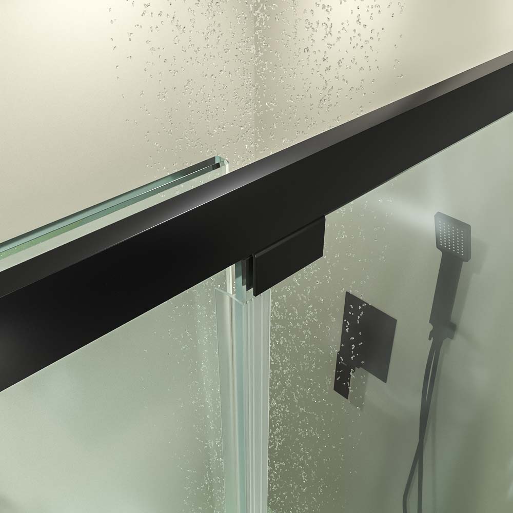 Mampara de ducha PETRA frontal 1 fijo - 1 puerta corredera vidrio 6 mm . Acero inoxidable NEGRO MATE - Imagen 5