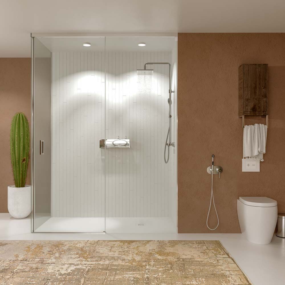 Mampara de ducha TECH HIGH rectangular 1 fijo - 1 puerta corredera + 1 fijo vidrio 8 mm. ACERO INOXIDABLE Fábricada a techo - Imagen 2