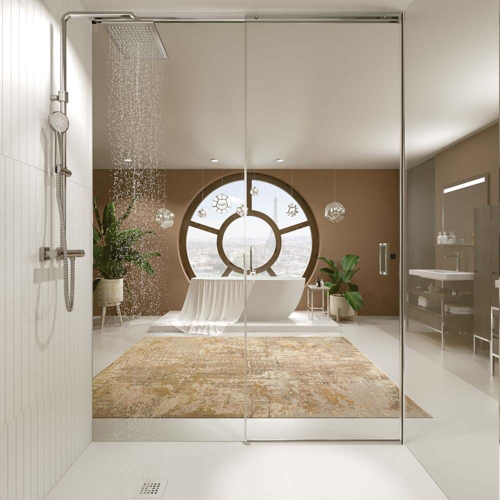 Mampara de ducha TECH HIGH rectangular 1 fijo - 1 puerta corredera + 1 fijo vidrio 8 mm. ACERO INOXIDABLE Fábricada a techo - Imagen 3