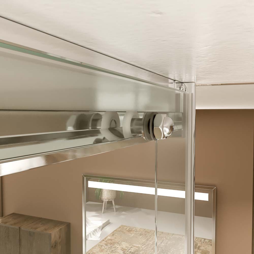 Mampara de ducha TECH HIGH rectangular 1 fijo - 1 puerta corredera + 1 fijo vidrio 8 mm. ACERO INOXIDABLE Fábricada a techo - Imagen 6