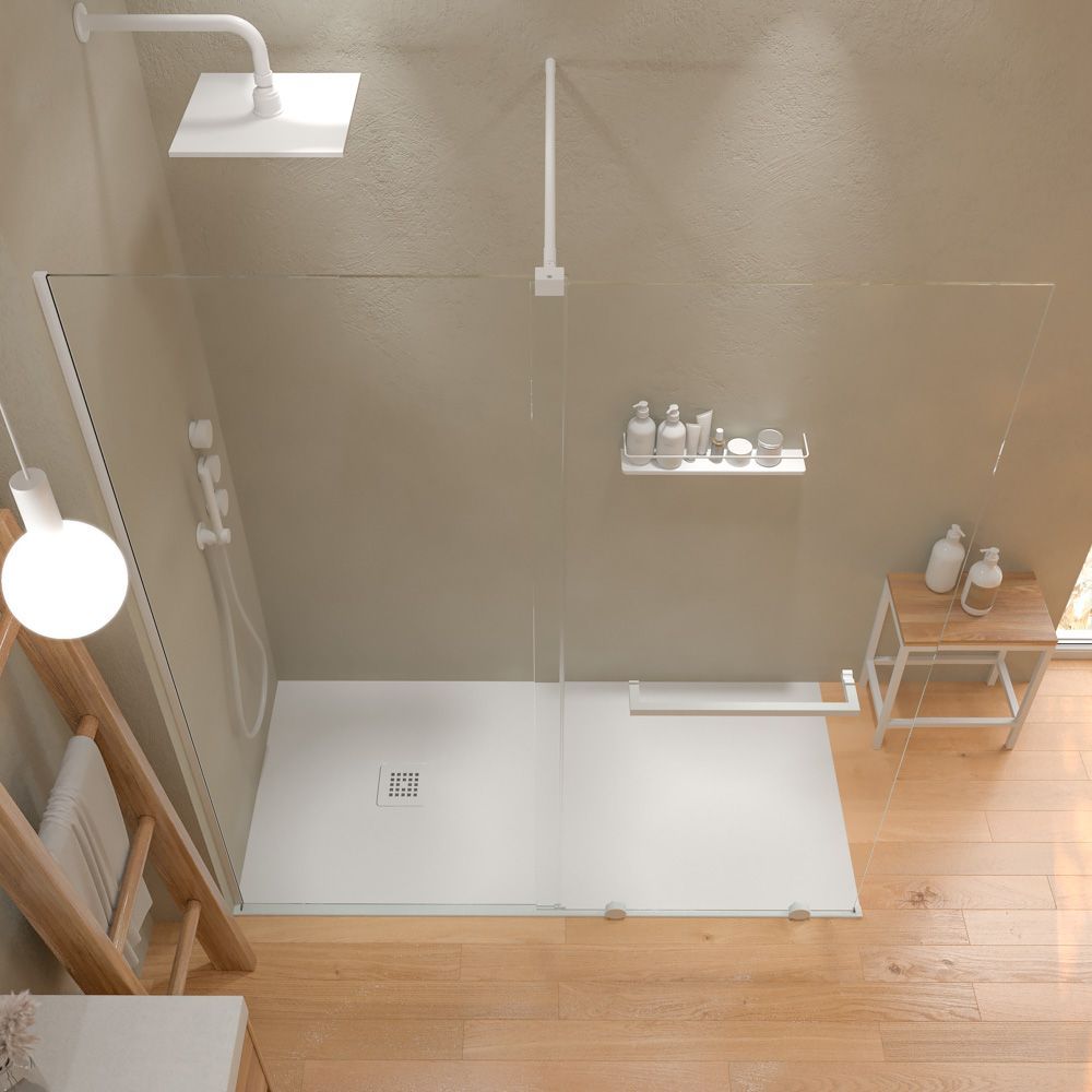 Mampara de ducha VERONA frontal abierta 1 fijo- 1 puerta corredera acabado BLANCO MATE