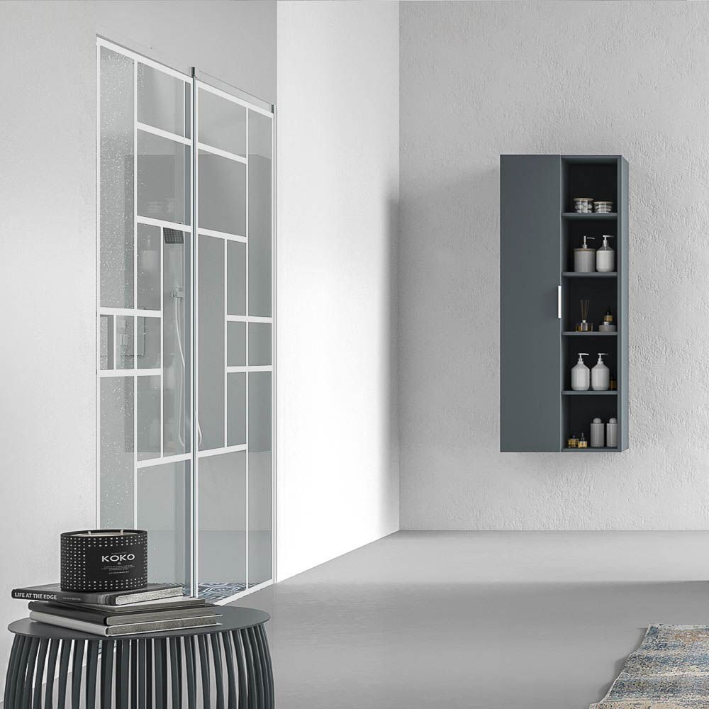 Mampara de ducha AXER frontal 1 fijo - 1 puerta corredera vidrio 6 mm. decorado industrial SOHO. Acero inoxidable BLANCO MATE - Imagen 3