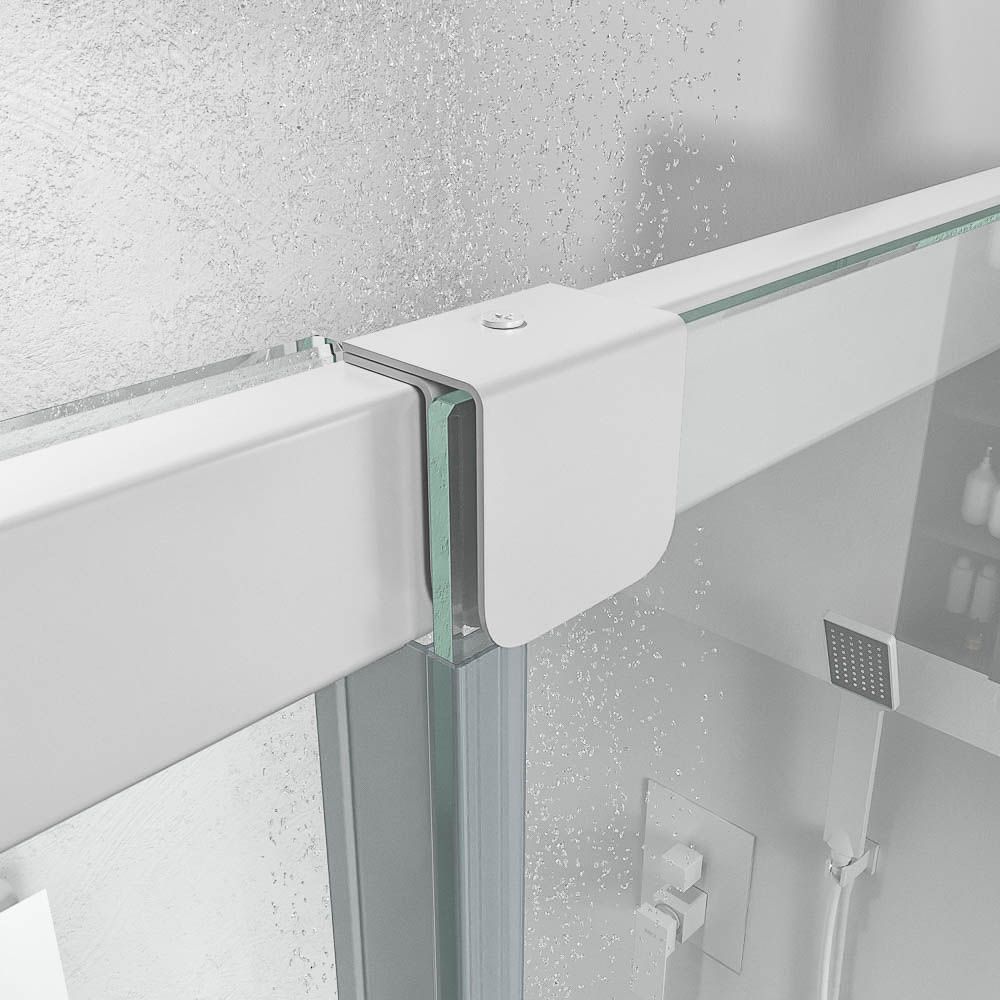 Mampara de ducha AXER frontal 1 fijo - 1 puerta corredera vidrio 6 mm. decorado industrial SOHO. Acero inoxidable BLANCO MATE - Imagen 4