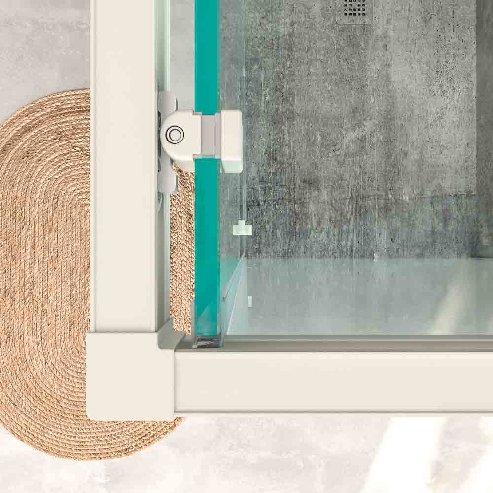 Mampara de ducha rectangular BASIC apertura frontal1 fijo-1 puerta corredera + 1 fijo. Sin perfil inferior. Con tratamiento anti-cal. Acabado BLANCO MATE - Imagen 4