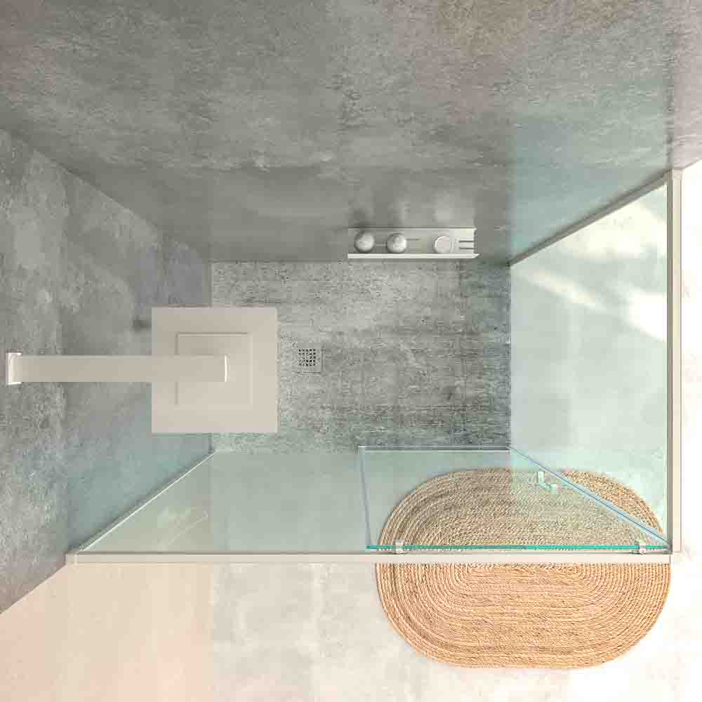 Mampara de ducha rectangular BASIC apertura frontal1 fijo-1 puerta corredera + 1 fijo. Sin perfil inferior. Con tratamiento anti-cal. Acabado BLANCO MATE - Imagen 9