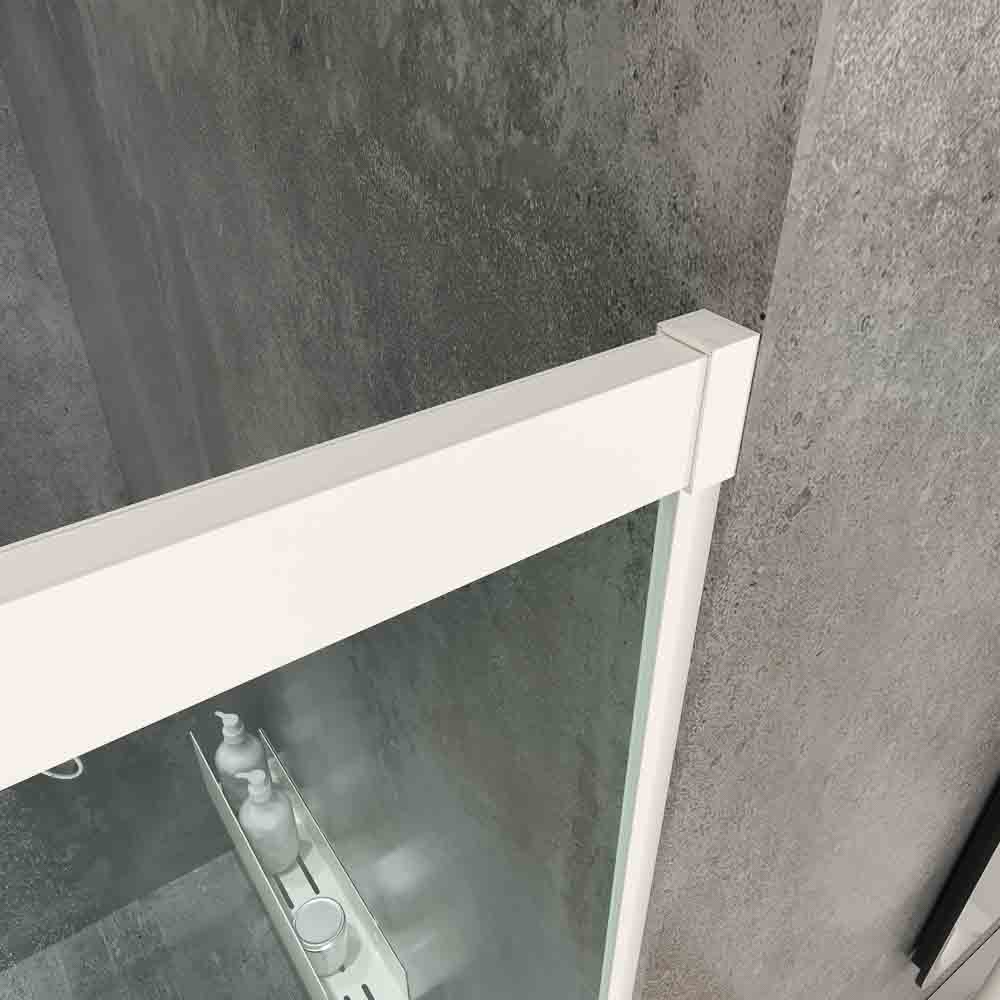 Mampara de ducha rectangular BASIC apertura frontal1 fijo-1 puerta corredera + 1 fijo. Sin perfil inferior. Con tratamiento anti-cal. Acabado BLANCO MATE - Imagen 8