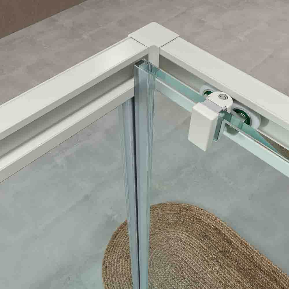 Mampara de ducha rectangular BASIC apertura frontal1 fijo-1 puerta corredera + 1 fijo. Sin perfil inferior. Con tratamiento anti-cal. Acabado BLANCO MATE - Imagen 7