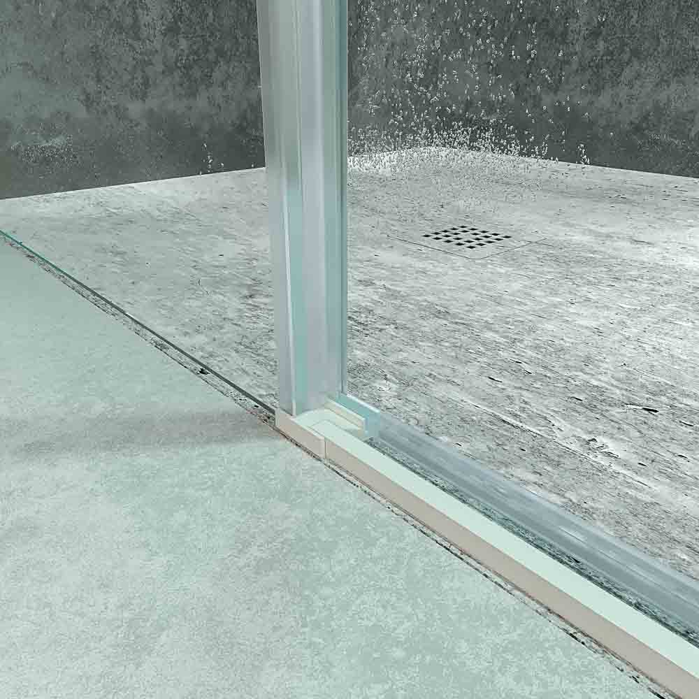 Mampara de ducha rectangular BASIC apertura frontal1 fijo-1 puerta corredera + 1 fijo. Sin perfil inferior. Con tratamiento anti-cal. Acabado BLANCO MATE - Imagen 6