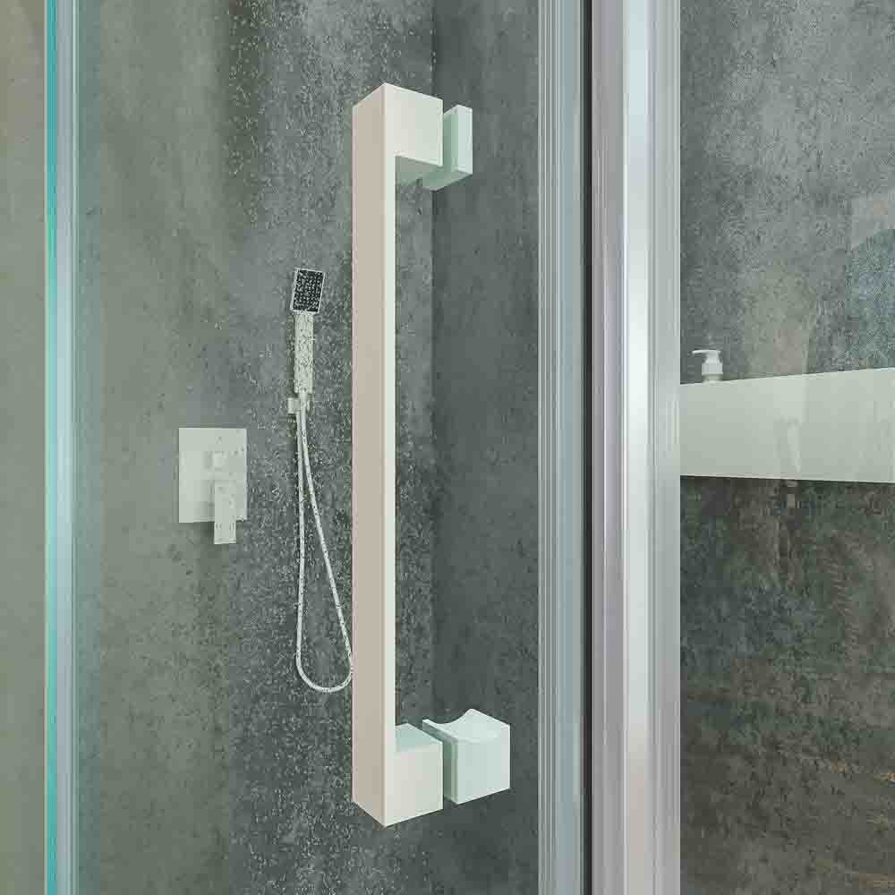 Mampara de ducha rectangular BASIC apertura frontal1 fijo-1 puerta corredera + 1 fijo. Sin perfil inferior. Con tratamiento anti-cal. Acabado BLANCO MATE - Imagen 5