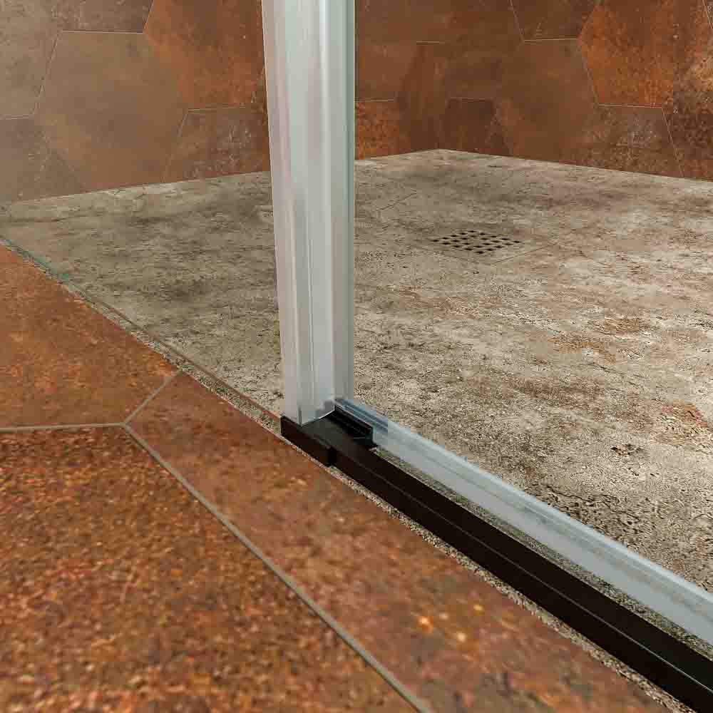 Mampara de ducha rectangular BASIC apertura frontal 1 fijo-1 puerta corredera + 1 fijo. Sin perfil inferior. Con tratamiento anti-cal .Acabado NEGRO MATE - Imagen 3