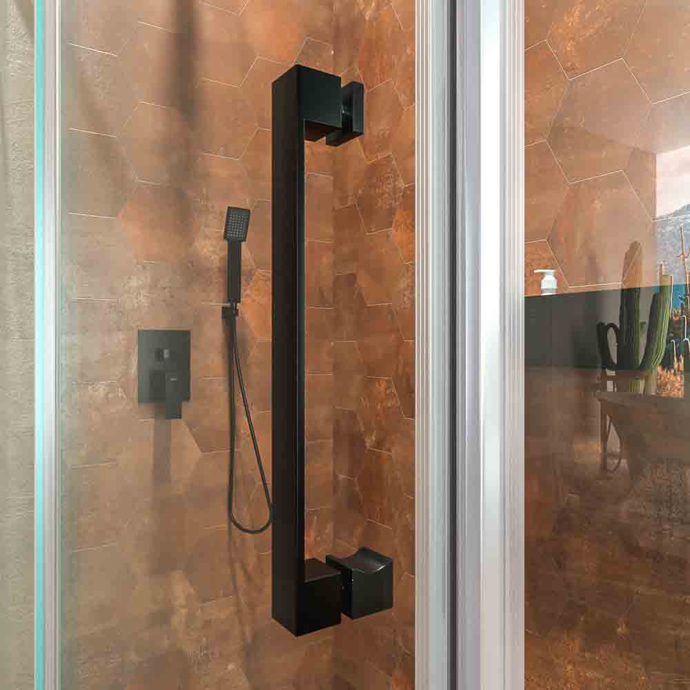 Mampara de ducha rectangular BASIC apertura frontal 1 fijo-1 puerta corredera + 1 fijo. Sin perfil inferior. Con tratamiento anti-cal .Acabado NEGRO MATE - Imagen 2