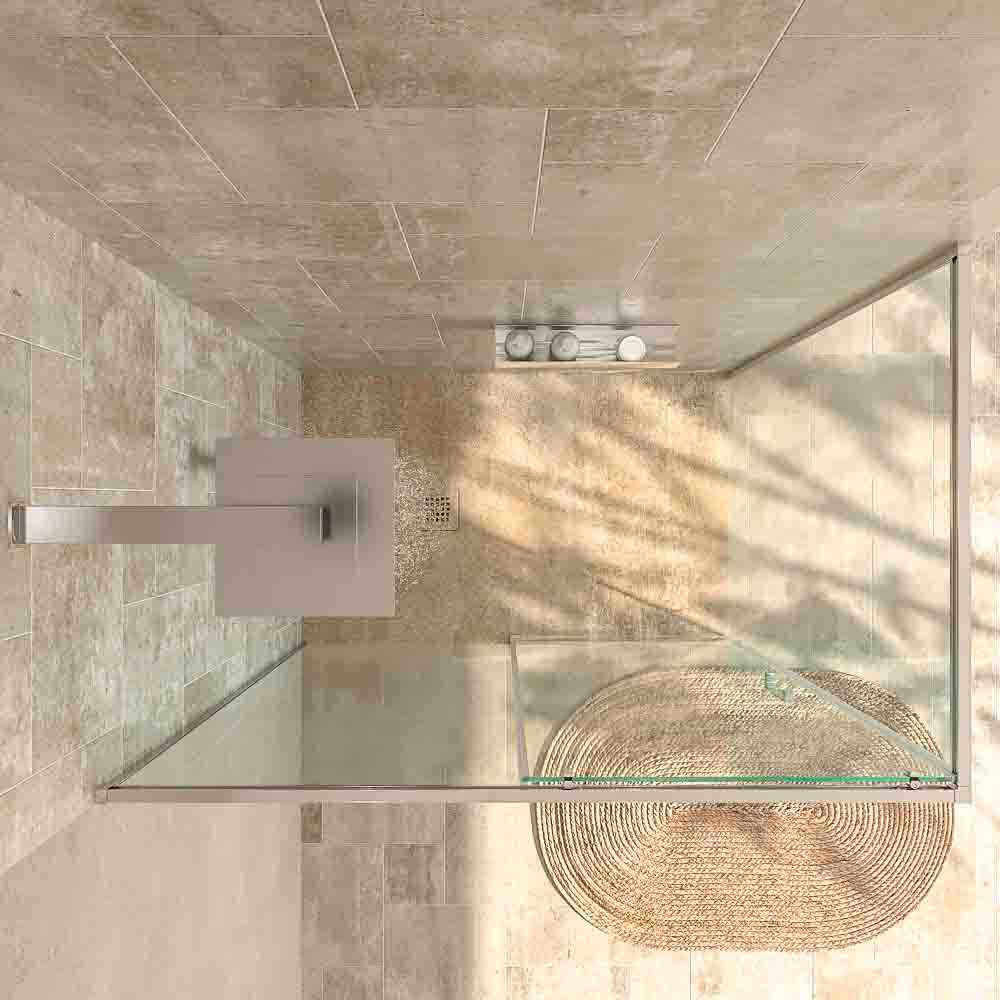 Mampara de ducha rectangular BASIC apertura frontal 1 fijo-1 puerta corredera+ 1 fijo . Sin perfil inferior. Con tratamiento anti-cal.Acabado CROMO BRILLO - Imagen 6