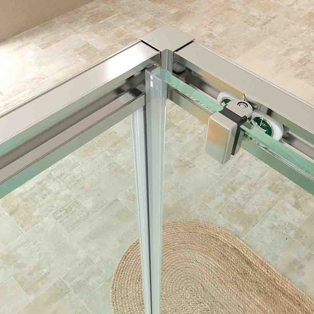 Mampara de ducha rectangular BASIC apertura frontal 1 fijo-1 puerta corredera+ 1 fijo . Sin perfil inferior. Con tratamiento anti-cal.Acabado CROMO BRILLO - Imagen 3