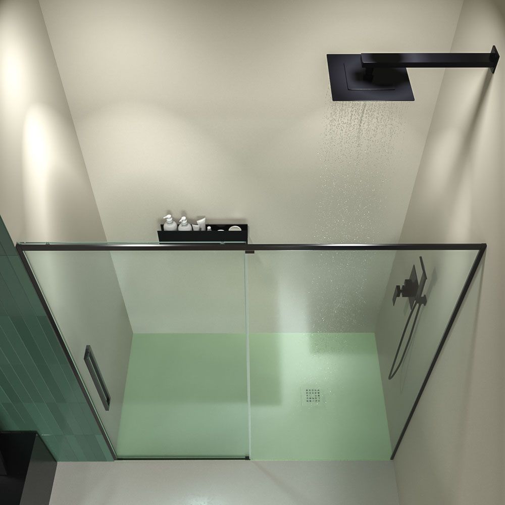 Mampara de ducha PETRA frontal 1 fijo - 1 puerta corredera vidrio 6 mm . Acero inoxidable NEGRO MATE - Imagen 2