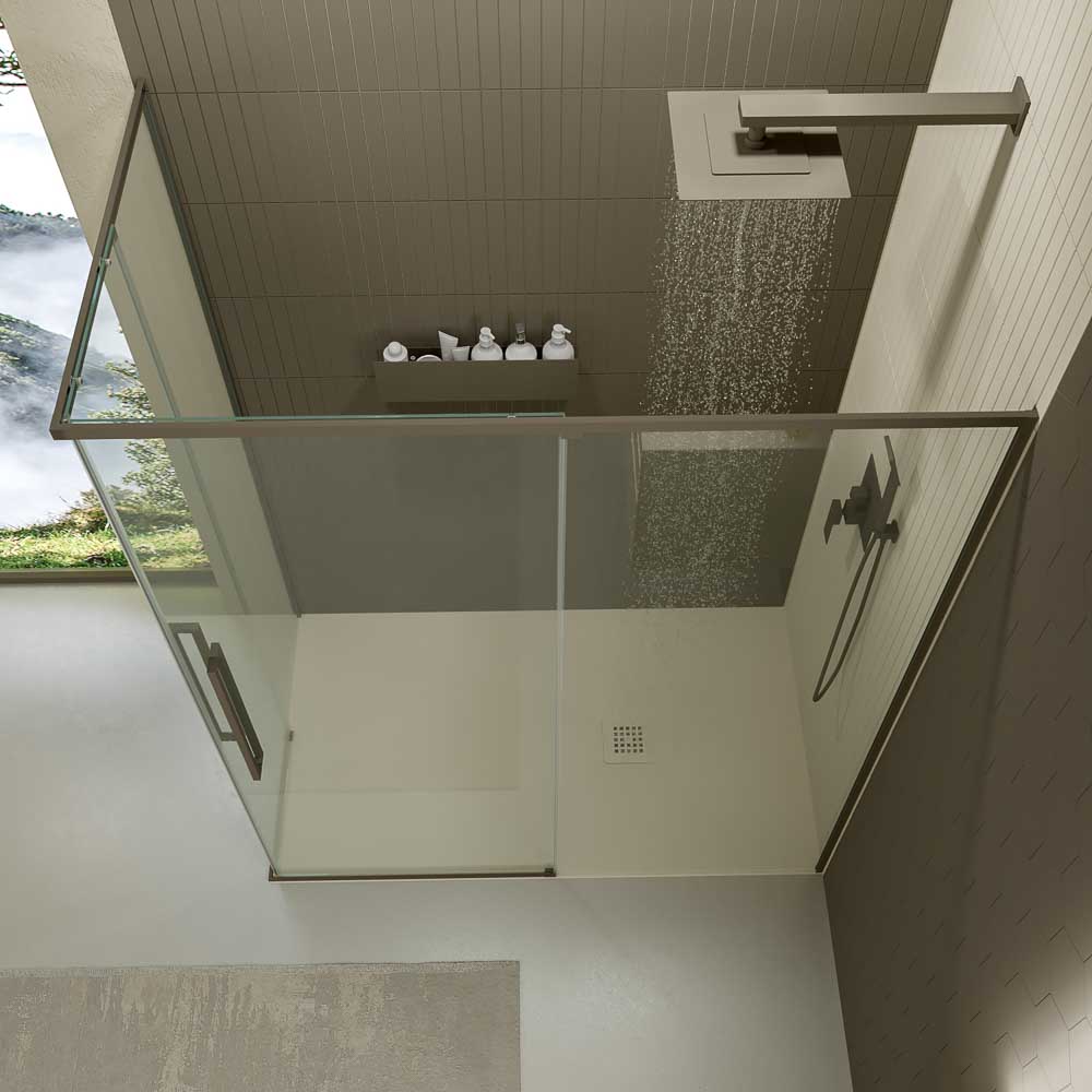 Mampara de ducha PETRA rectangular 2 fijos - 2 puertas correderas vidrio 6 mm. ACERO INOXIDABLE acabado TOPO MATE - Imagen 2