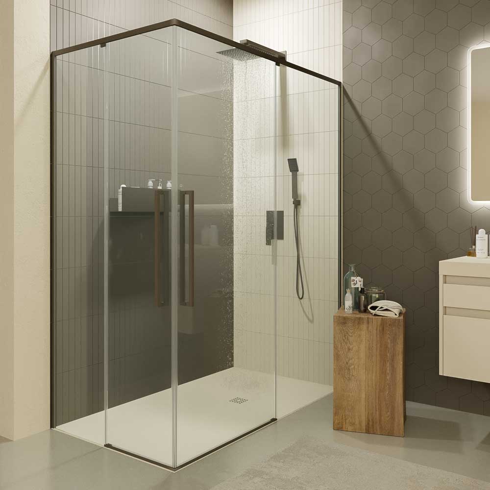 Mampara de ducha PETRA rectangular 2 fijos - 2 puertas correderas vidrio 6 mm. ACERO INOXIDABLE acabado TOPO MATE - Imagen 3