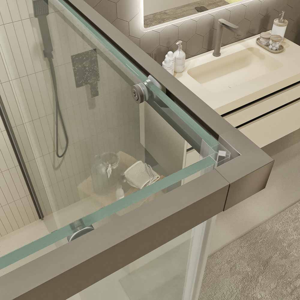 Mampara de ducha PETRA rectangular 2 fijos - 2 puertas correderas vidrio 6 mm. ACERO INOXIDABLE acabado TOPO MATE - Imagen 6