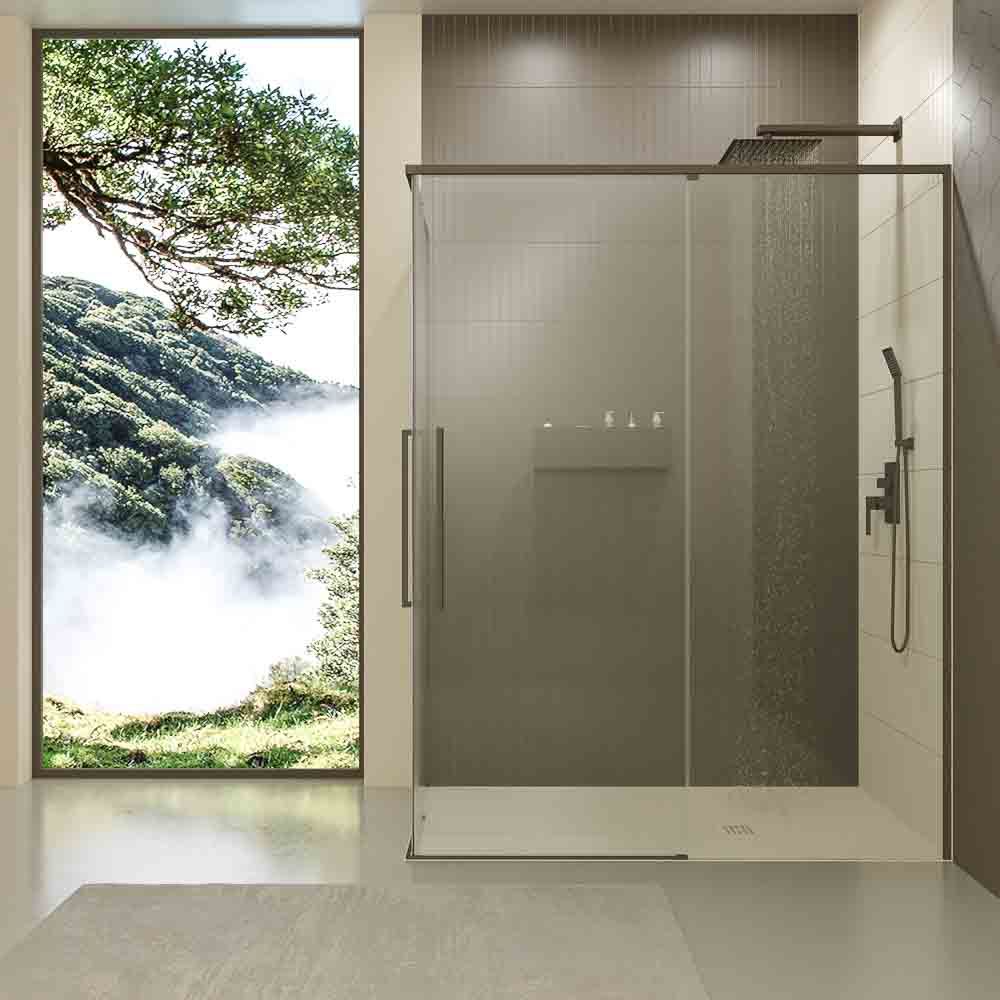 Mampara de ducha PETRA rectangular 2 fijos - 2 puertas correderas vidrio 6 mm. ACERO INOXIDABLE acabado TOPO MATE