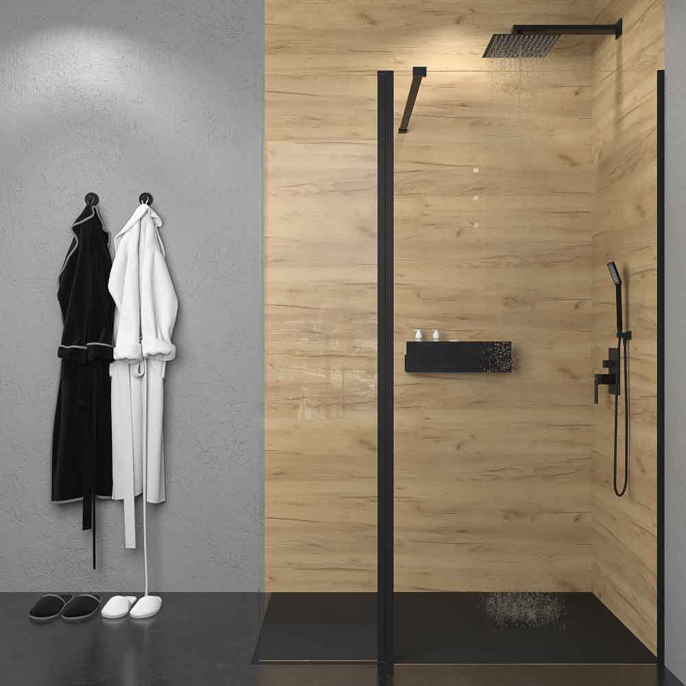 Mampara de ducha fija + abatible ZEN - Vidrio 8 mm + 6 mm - NEGRO MATE - Imagen 3