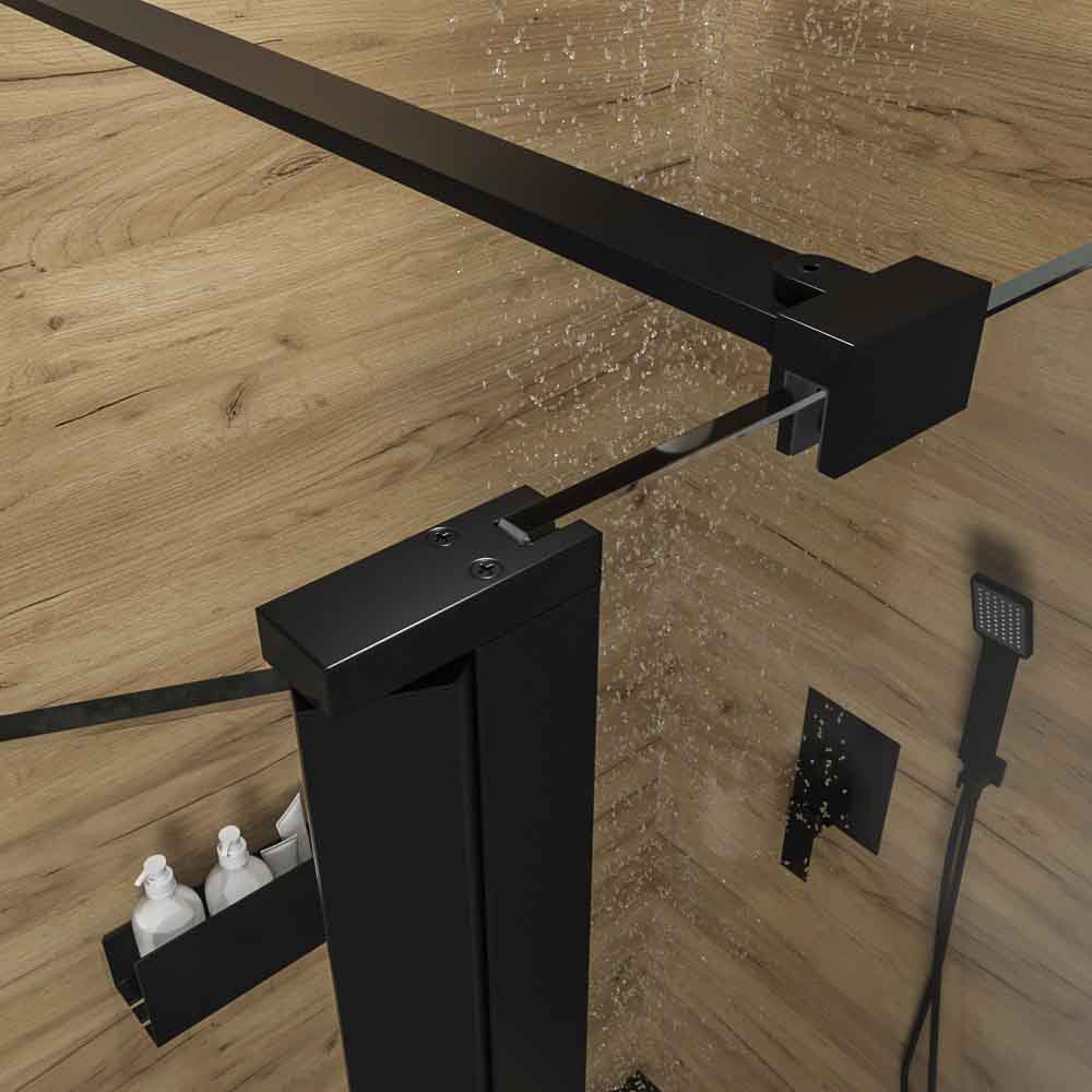 Mampara de ducha fija + abatible ZEN - Vidrio 8 mm + 6 mm - NEGRO MATE - Imagen 6