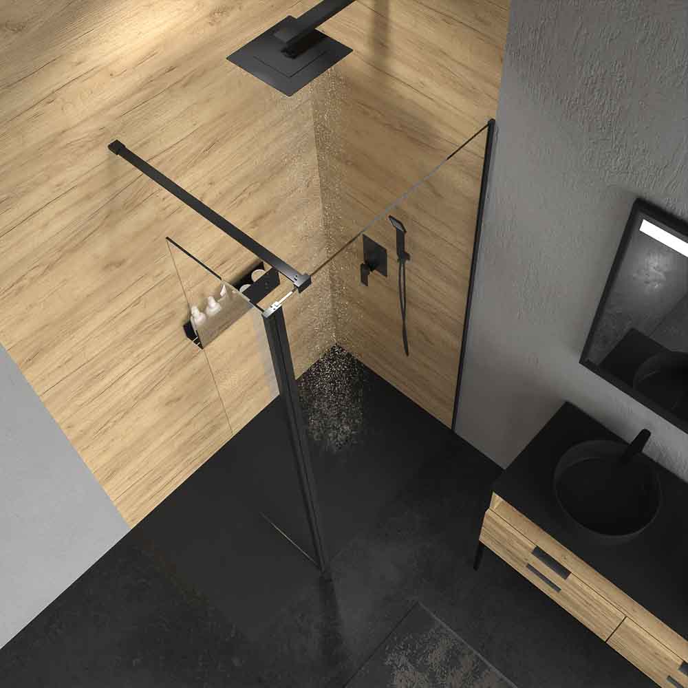 Mampara de ducha fija + abatible ZEN - Vidrio 8 mm + 6 mm - NEGRO MATE - Imagen 2