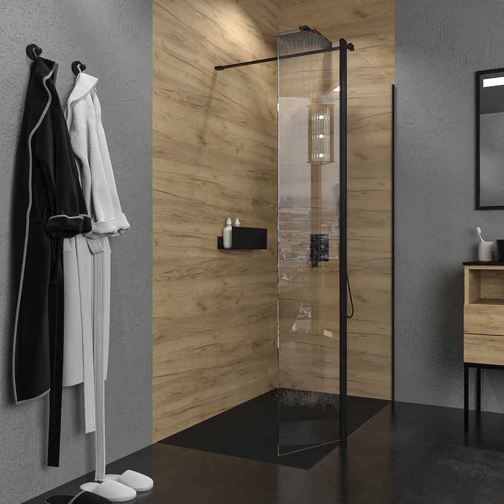 Mampara de ducha fija + abatible ZEN - Vidrio 8 mm + 6 mm - NEGRO MATE
