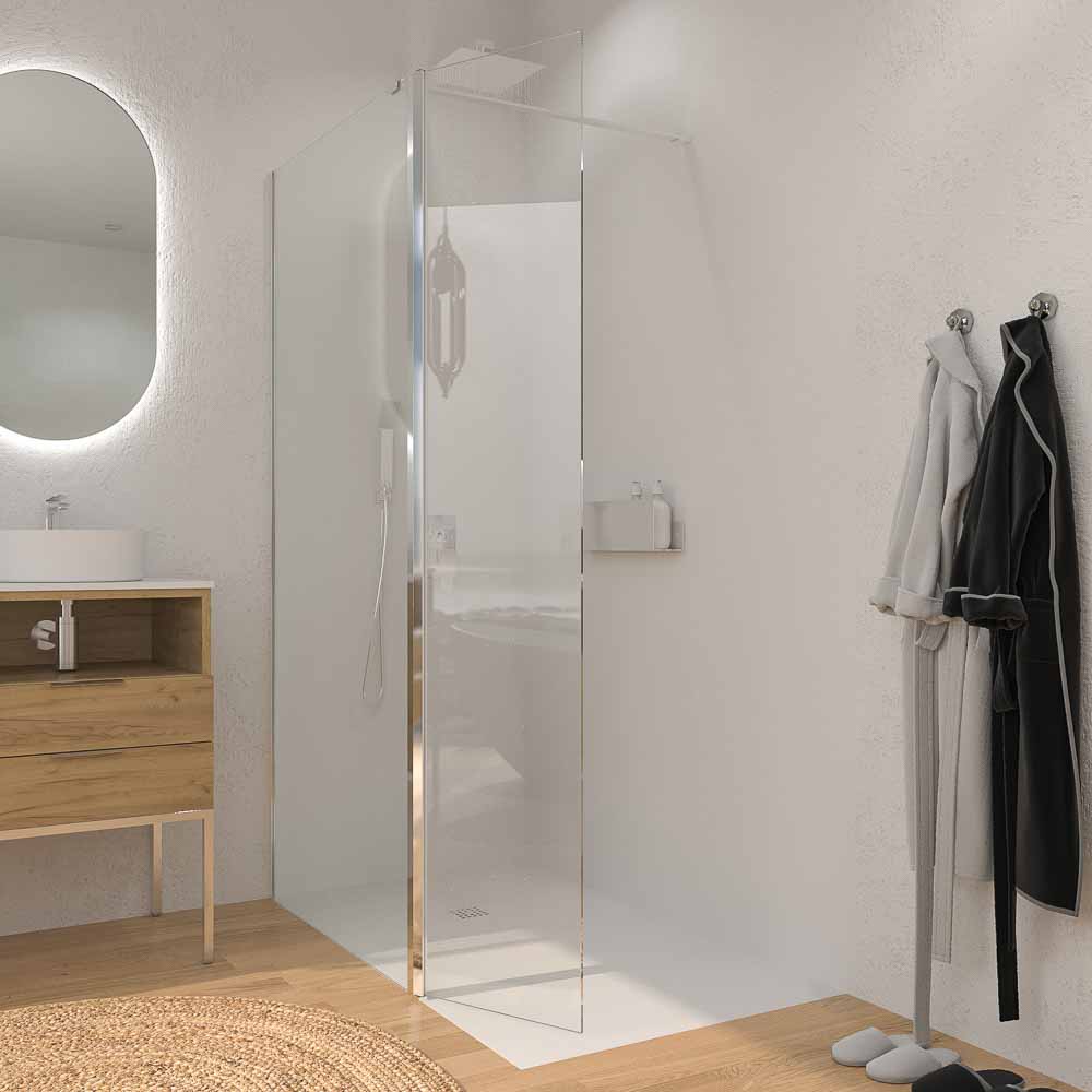 Mampara de ducha fija + abatible ZEN . Vidrio 8 mm + 6 mm . Cromo brillo