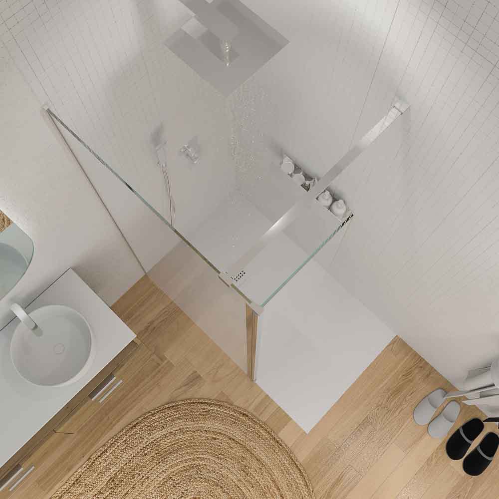 Mampara de ducha fija + abatible ZEN . Vidrio 8 mm + 6 mm . Cromo brillo - Imagen 3