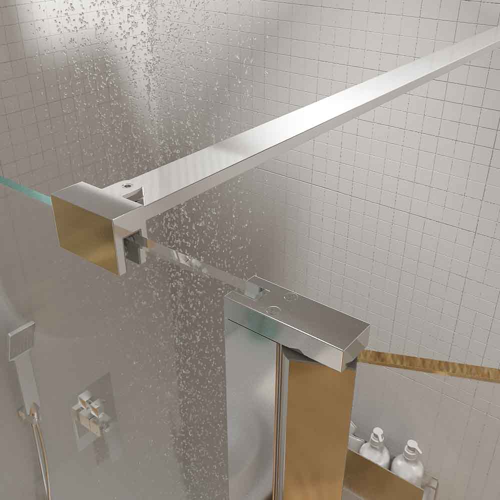 Mampara de ducha fija + abatible ZEN . Vidrio 8 mm + 6 mm . Cromo brillo - Imagen 5