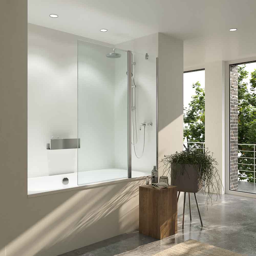 Mampara de bañera OPEN 1 fijo - 1 hoja abatible 125 cm CROMO BRILLO